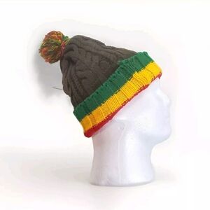 Rasta Pom Beanie Hat Brown Multicolor Unisex Boho Reggae